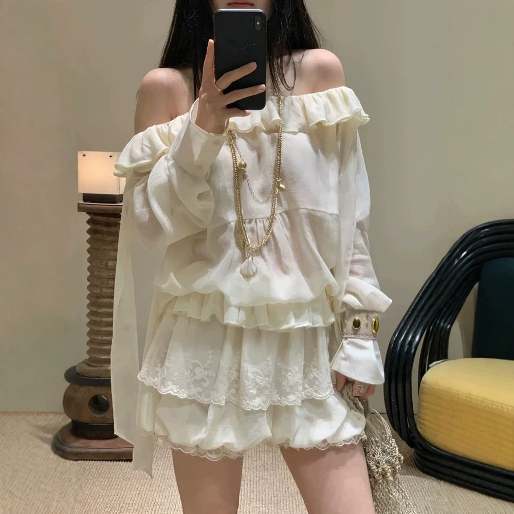 花一【上海版本】26s新百搭多穿花边飘带抹胸衬衣+刺绣蕾丝短裤女
