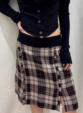 花一【上海高版本】25ss新学院百搭橡筋腰头湖区开叉半身女marche