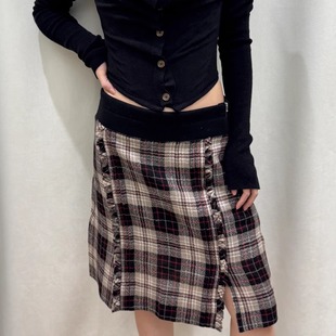 25ss新学院百搭橡筋腰头湖区开叉半身女marche 本 花一 上海高版