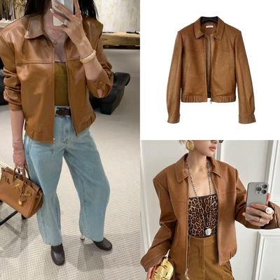 夹克翻领山羊皮衣女短款外套女