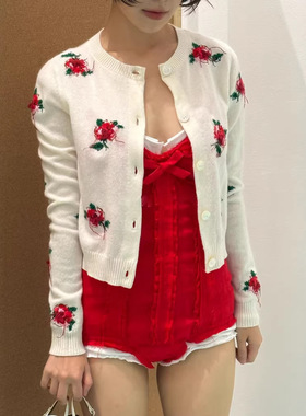 花一【上海高版本】26ss新高级复古少女线头花针织开衫女shushuto