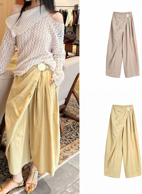 花一【上海高版本】新不规则廓形陶瓷扣长裤时尚百搭两色七分裤女