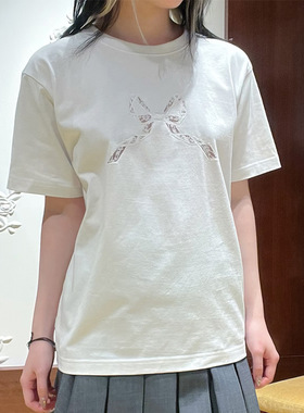 花一【上海高版本】25ss新蕾丝镂空蝴蝶结字母宽松短袖T恤shushut