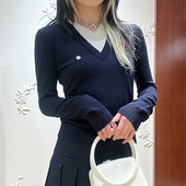 上海高版 本 25ss 花一 V领撞色拼接修身 弹力套头针织上衣shushu