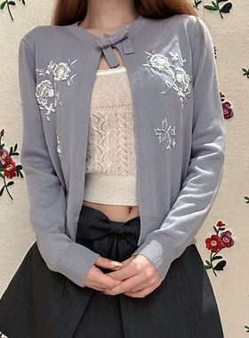 花一【上海高版本】24ss简约长袖纯手工珠花精致针织开衫shushuto
