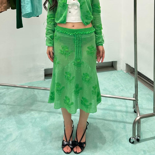 薄款提花针织喇叭半身裙