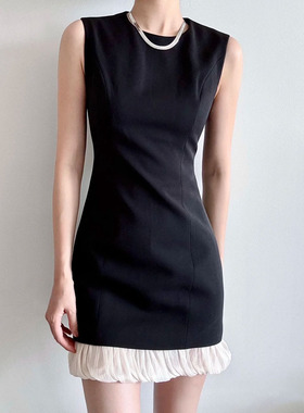 花一【上海高版本】24ss圆领下摆柔纱拼接无袖修身连衣裙shushuto