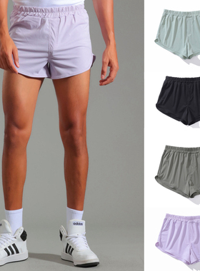 男士修身侧开叉高弹力运动裤速干大码三分短裤田径跨栏马拉松跑步