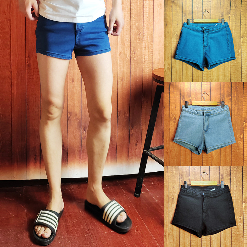 男士纯色简约超短裤弹力牛仔短裤
