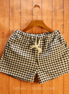 夏装新款男士千鸟格子三分沙滩短裤休闲运动健身大码居家二分热裤