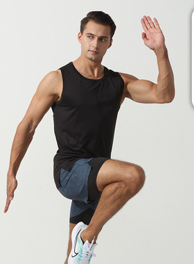 夏季无袖健身弹力背心男士修身速干跑步运动透气篮球综训坎肩上衣