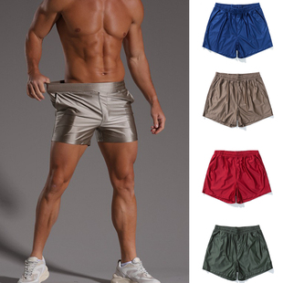 男士 三分裤 冰丝短裤 阿罗裤 本命年红色仿丝绸缎面四角睡裤 大码