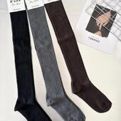 韩国东大门正品 堆堆袜 纯色竖条纹显瘦百搭过膝袜 代购 2024秋季