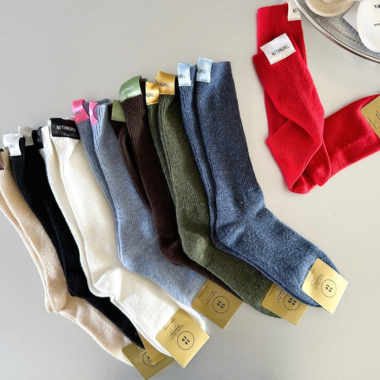 韩国袜子 东大门正品纯色羊绒羊毛后跟布标字母保暖中筒袜 堆堆袜,女士内衣/男士内衣/家居服,中筒袜,淘宝优惠券,粉丝福利购,淘宝优惠卷
