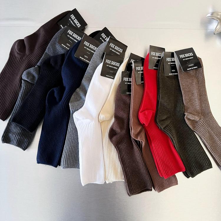 韩国小鹿袜子男款螺纹纯色中筒袜