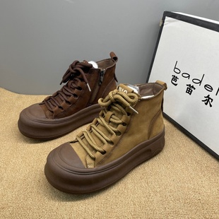 2026新款复古风真皮高帮马丁靴女冬季厚底系带短靴休闲鞋