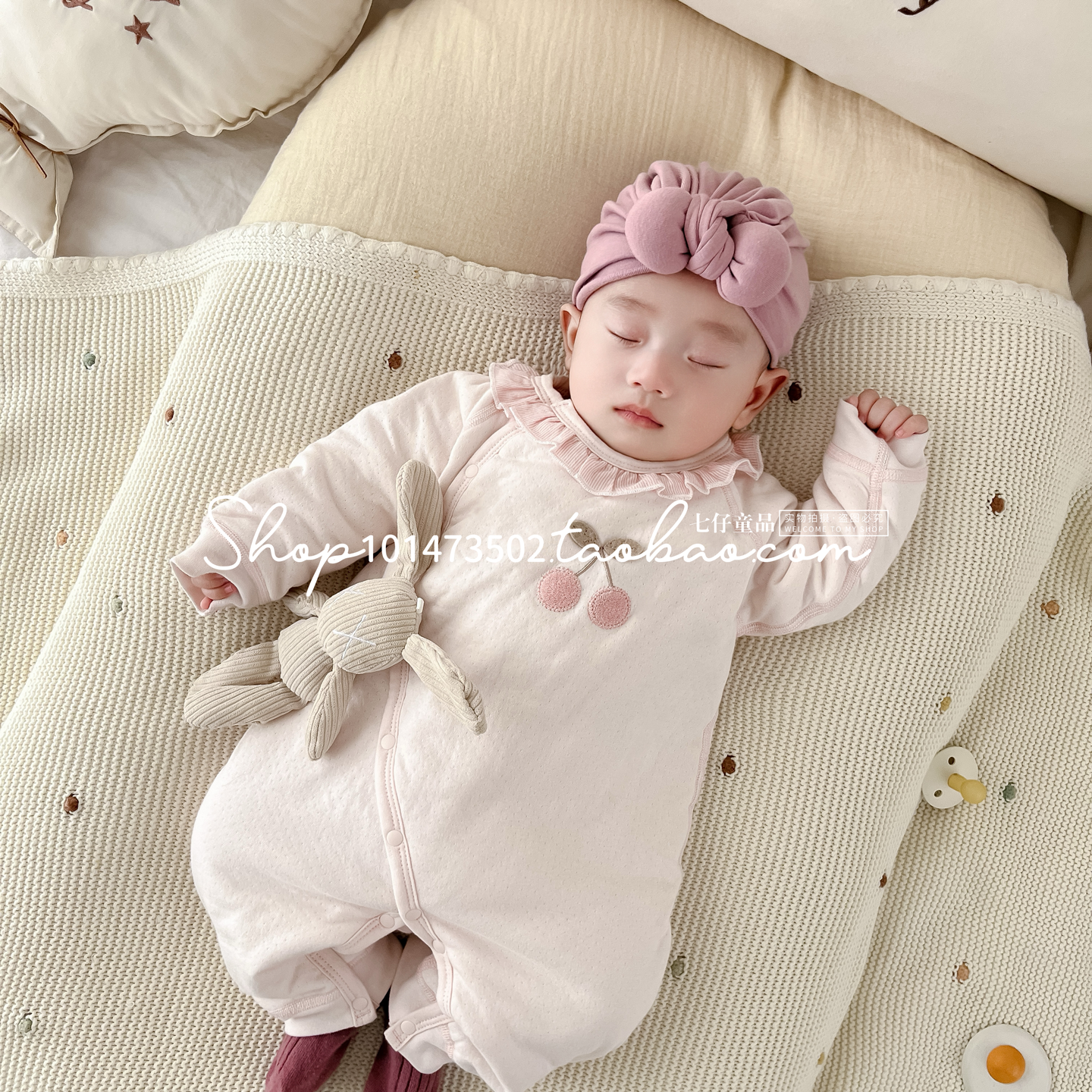 女宝宝60g薄夹棉连体衣外出爬服