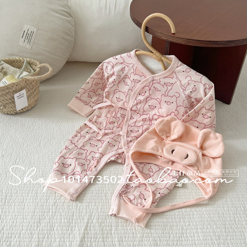 春秋纯棉A类哈衣系带可爱