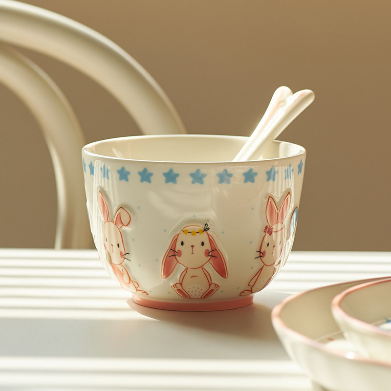 肆月好看的饭碗陶瓷可爱家用米饭碗高颜值吃饭小碗釉下彩2025新款,餐饮具,碗,淘宝优惠券,粉丝福利购,淘宝优惠卷