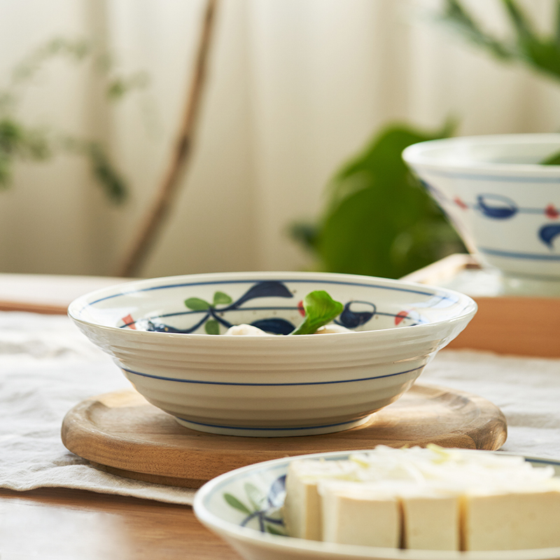 肆月日式复古陶瓷釉下彩拉面大碗