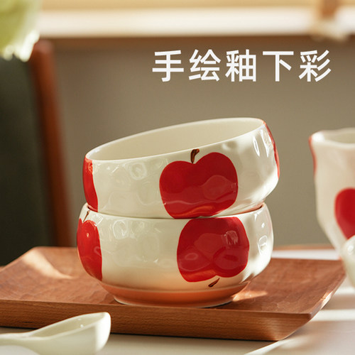 肆月特别好看的饭碗釉下彩ins风