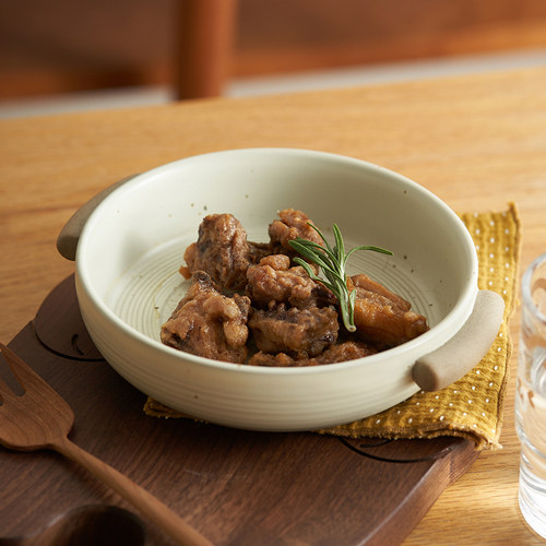 肆月日式复古陶瓷家用双耳盘子