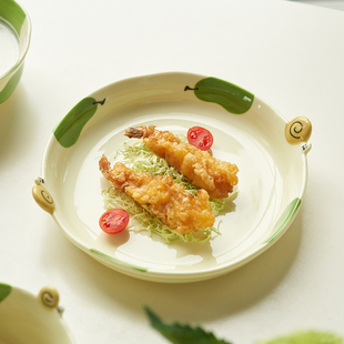 肆月 餐盘圆盘深盘 盘子家用菜盘2025新款 高颜值卡通陶瓷盘好看