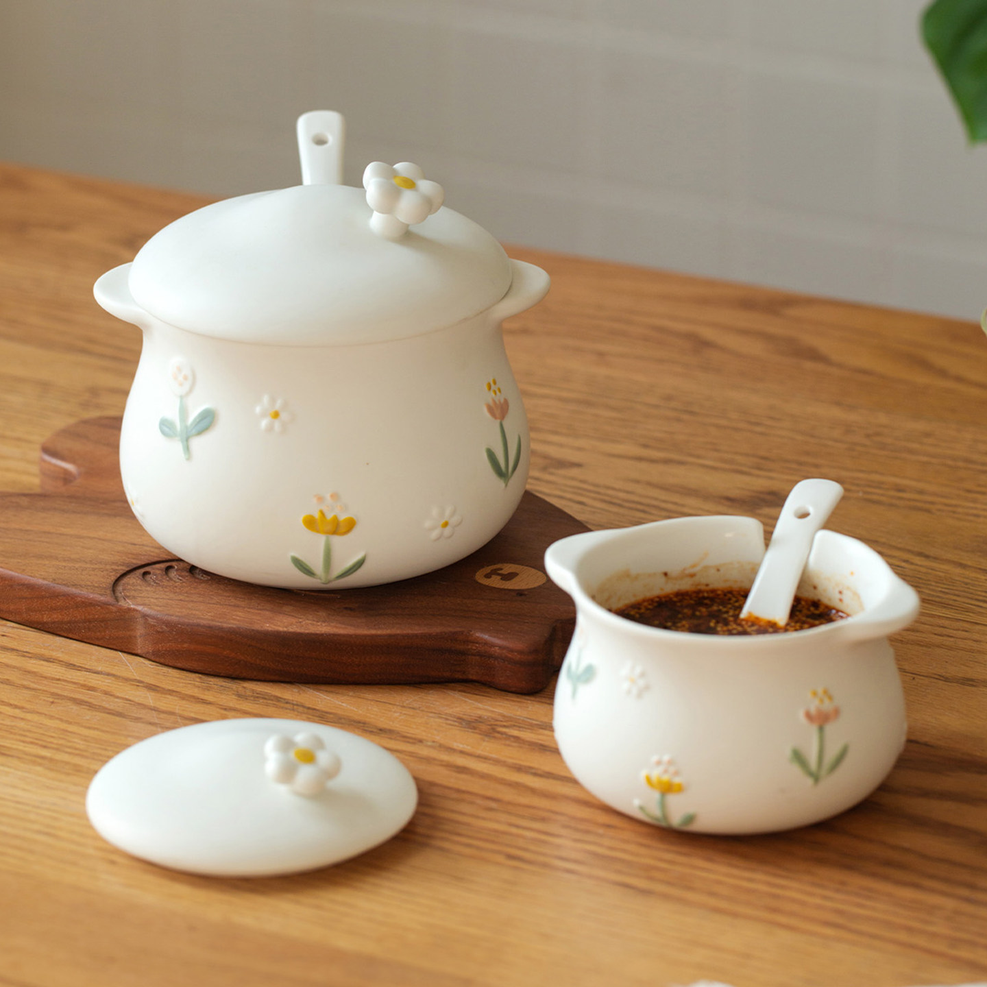 肆月双耳猪油罐陶瓷家用耐高温红油泼辣椒荤油罐带盖勺厨房调料罐,厨房/烹饪用具,猪油罐,淘宝优惠券,粉丝福利购,淘宝优惠卷