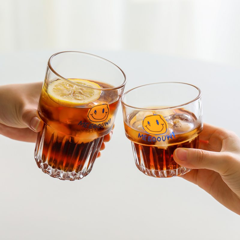 肆月笑脸玻璃杯ins风冷饮可乐夏