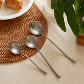 喝汤勺304不锈钢甜品勺子吃西瓜家用小汤匙短圆吃饭咖啡 肆月千叶