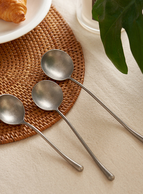 肆月千叶 喝汤勺304不锈钢甜品勺子吃西瓜家用小汤匙短圆吃饭咖啡