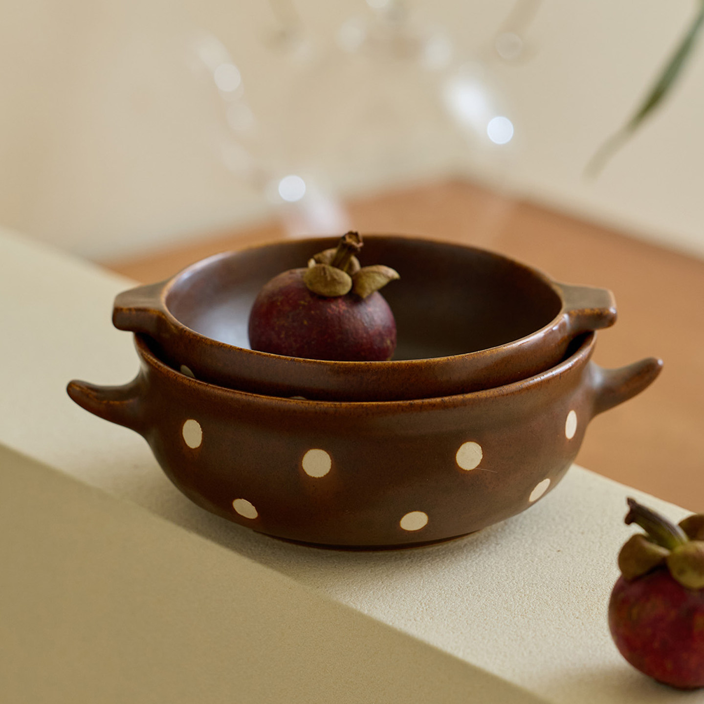 肆月复古波点陶瓷双耳碗釉下彩大容量家用盛汤大号新款漂亮的汤碗,餐饮具,碗,淘宝优惠券,粉丝福利购,淘宝优惠卷