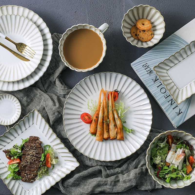 肆月馥郁 复古花边陶瓷盘子 牛排餐盘西餐菜盘创意餐具家用碗碟子
