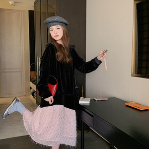 新款现货亮片拼接连衣裙178-1183-p115-k168