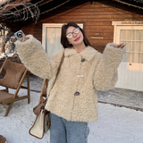 羊羔毛冬季外套女2024新款短款厚通勤棉服小个子皮毛一体翻领慵懒，女装皮草，浙宝178