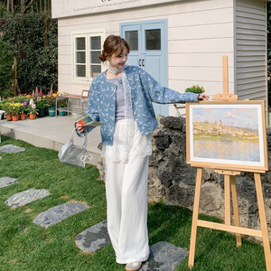 独特漂亮蓝色短款网纱拼接小香风外套女春秋2025年新款设计感上衣，女装短外套，浙宝178