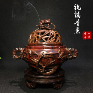 老挝大红酸枝熏香炉老料红木雕印度小叶紫檀纯手工雕刻工艺品摆件