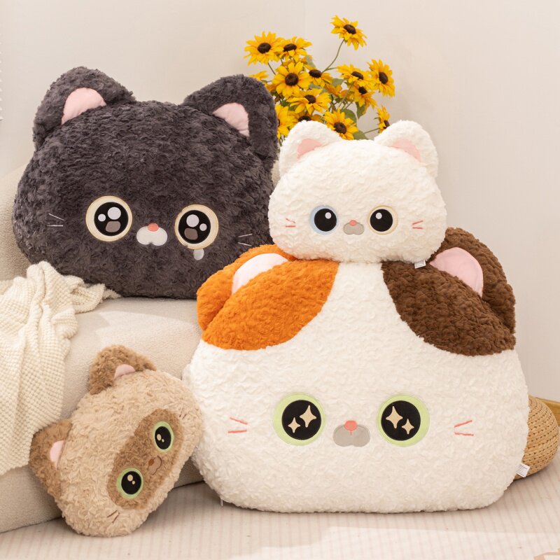 可爱大眼睛猫咪抱枕毛绒靠垫卡通动物造型家居装饰卧室枕头