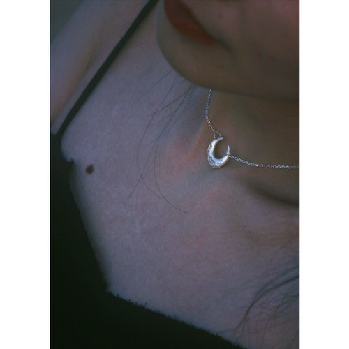 月相 新月锁骨链极细银手工月亮礼物八腕原创暗黑风破碎感银项链