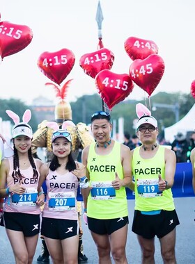 马拉松跑步心形红蓝色铝膜气球时间配速兔子领跑赛事兔子耳朵气球