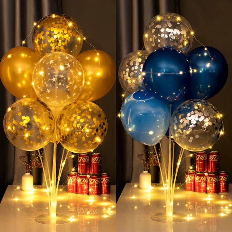 儿童宝宝周岁快乐派对男孩女孩发光灯串桌飘生日会场布置用品气球