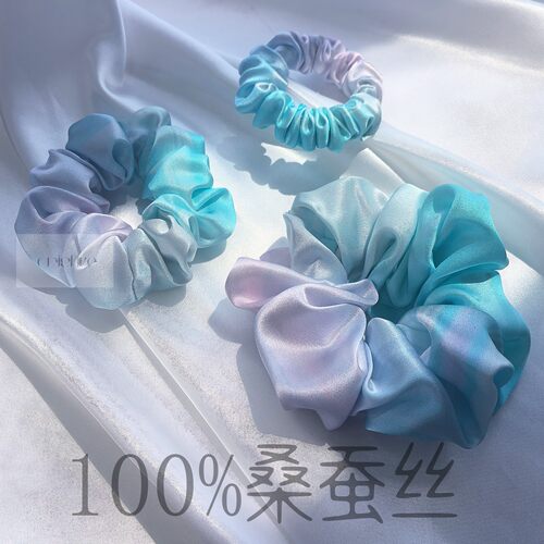 100%真丝发圈桑蚕丝印花发圈大肠小肠发饰高级原创扎头绳流光