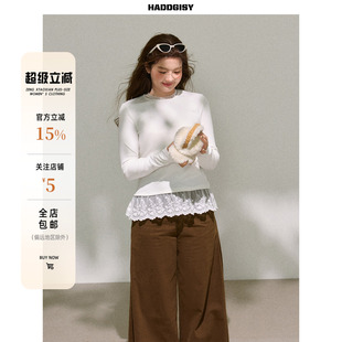 曾小咸大码 胖mm长袖 白色蕾丝内搭可外穿上衣遮肉显瘦2025新款 女装