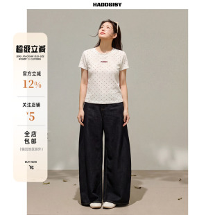 白色波点正肩短袖 曾小咸大码 女装 焦点存在 T恤上衣胖mm春套装