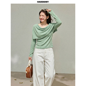 女装 微胖mm套装 春日cursh 上衣春季 绿色荡领披肩长袖 曾小咸大码