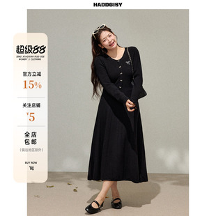 曾小咸大码女装 韩系微胖妹妹mm针织长袖连衣裙春秋季收腰长裙子