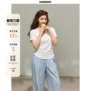 女装 胖mm春套装 实穿主义 T恤阔腿裤 白色v领收腰短袖 曾小咸大码