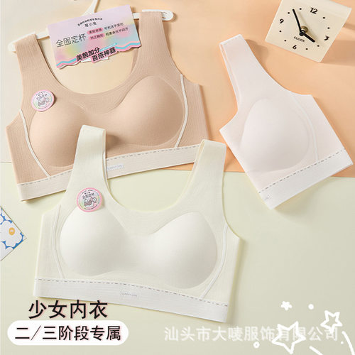 二三阶段少女内衣防凸点不闷汗发育期学生固定杯背心式文胸无痕款