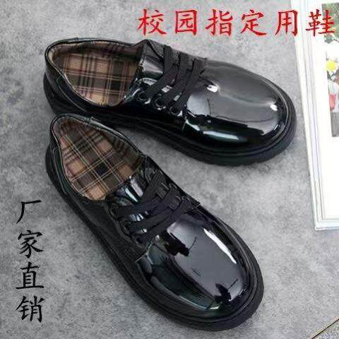 儿童皮鞋黑白色春秋款英伦风