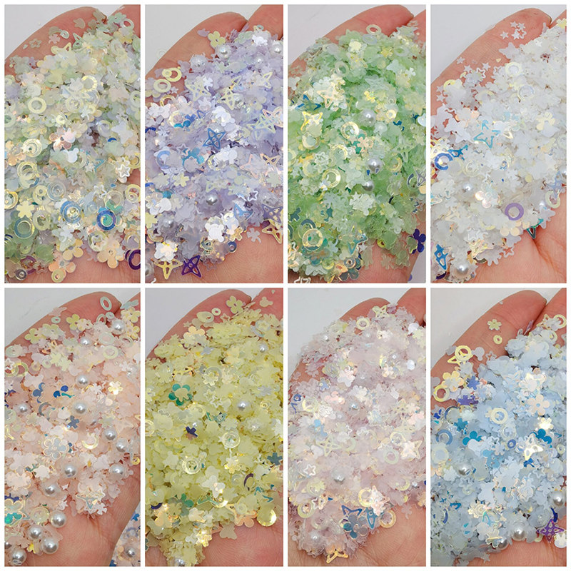 新款马卡龙亮片 星星珍珠蝴蝶混合手工diy史莱姆滴胶水晶泥填充物